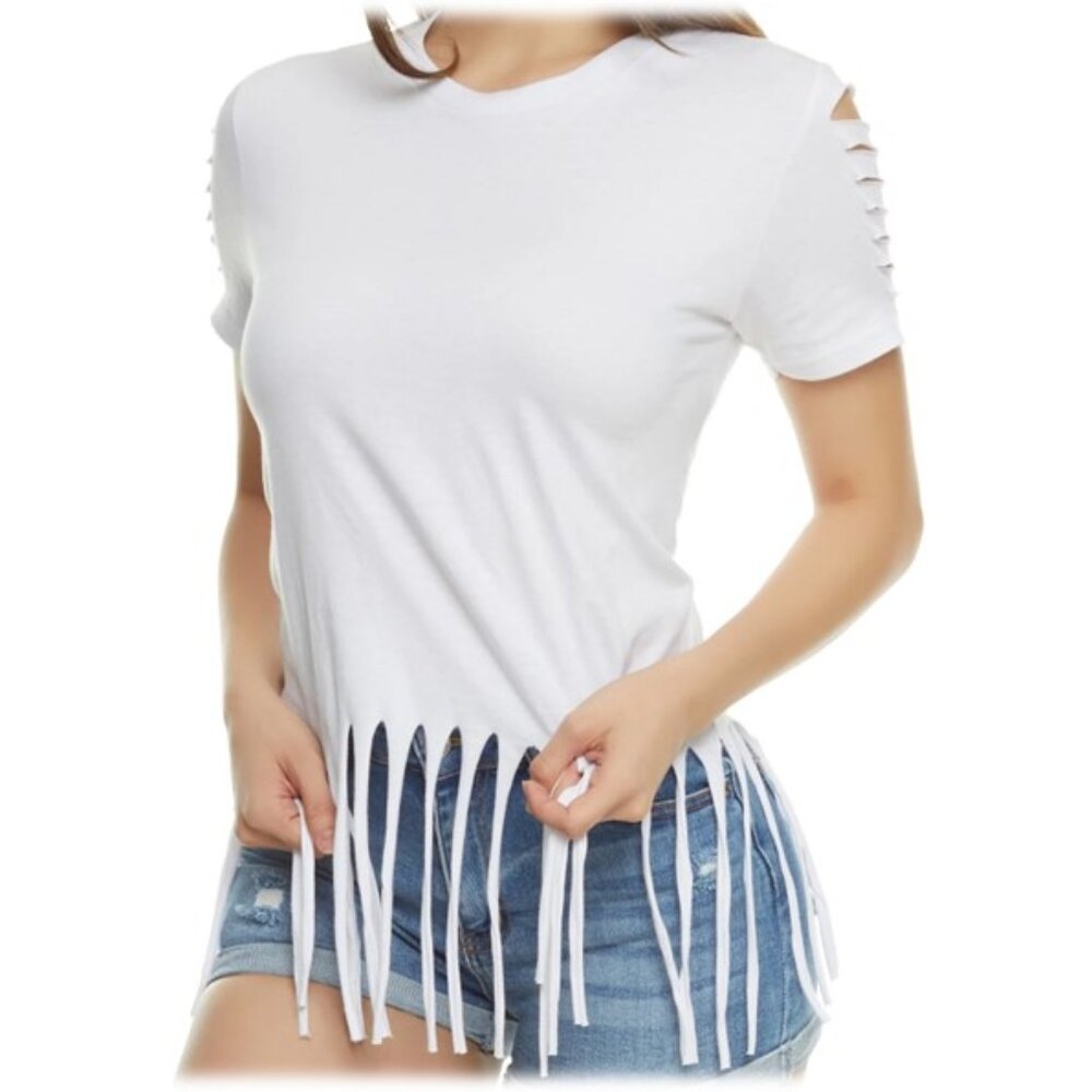 Laser Cut Fringe Hem Tee